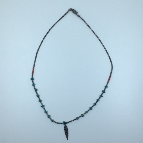 .925 Sterling Turquoise & Coral Liquid Silver Necklace - Picture 3 of 9